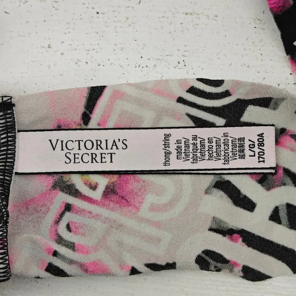 Victoria Secret No Show Thong Panty Floral Logo Womens Large